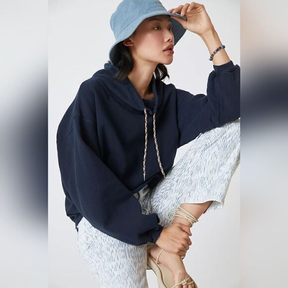 Mother Relaxed Funnel-Neck Sweatshirt In Navy Blue Size Extra Small NWT - Picture 1 of 7